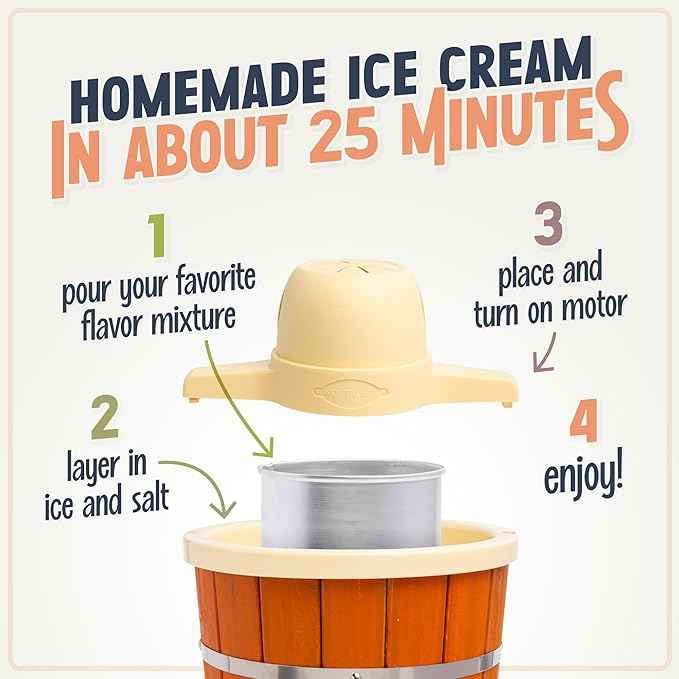Nostalgia Electric Ice Cream Maker With 4 Qt Capacity- Old Fashioned Ice Cream Machine Makes Frozen Yogurt or Gelato in Minutes- Vintage Wooden Style Ice Cream Maker with Aluminum Canister- Light Wood