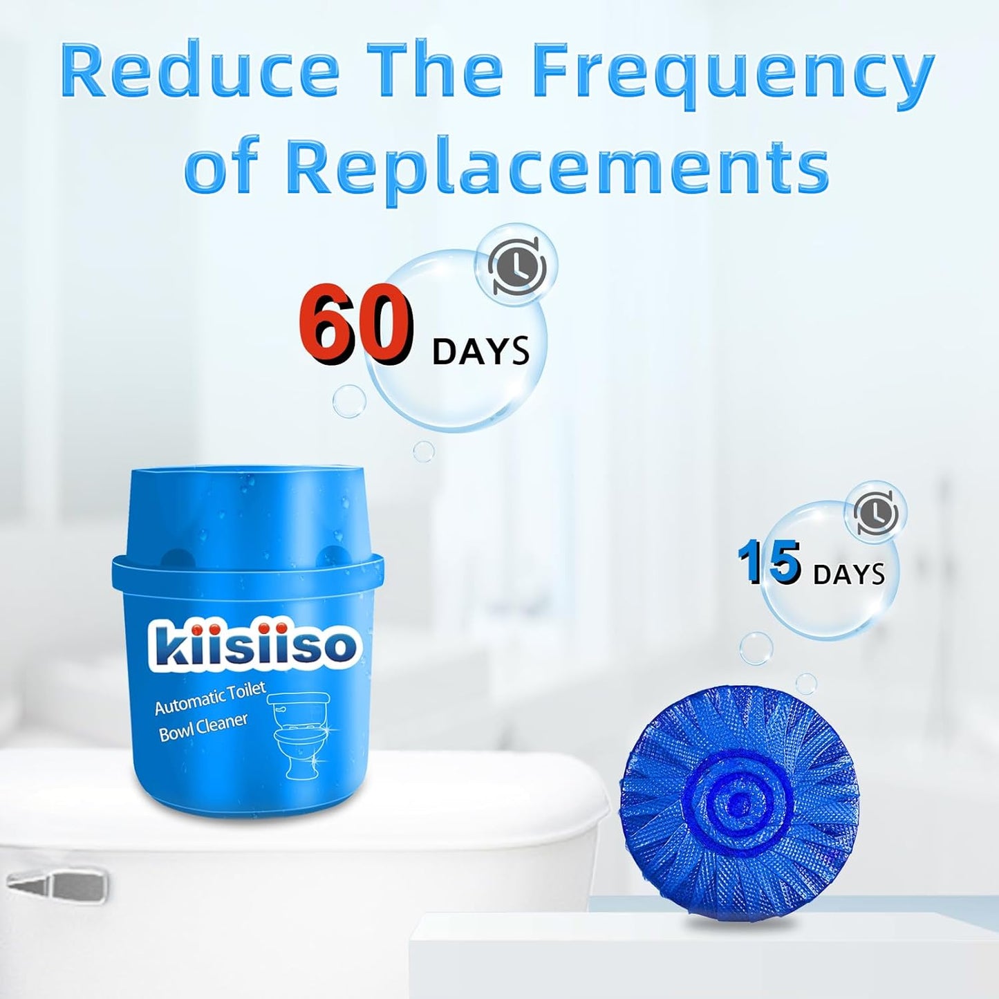 KIISIISO Toilet Bowl Cleaners 6 Bottles, Automatic Long-Lasting Toilet Bowl Cleaner Tablets in Bottle, for About 6 Months' Supply, Blue