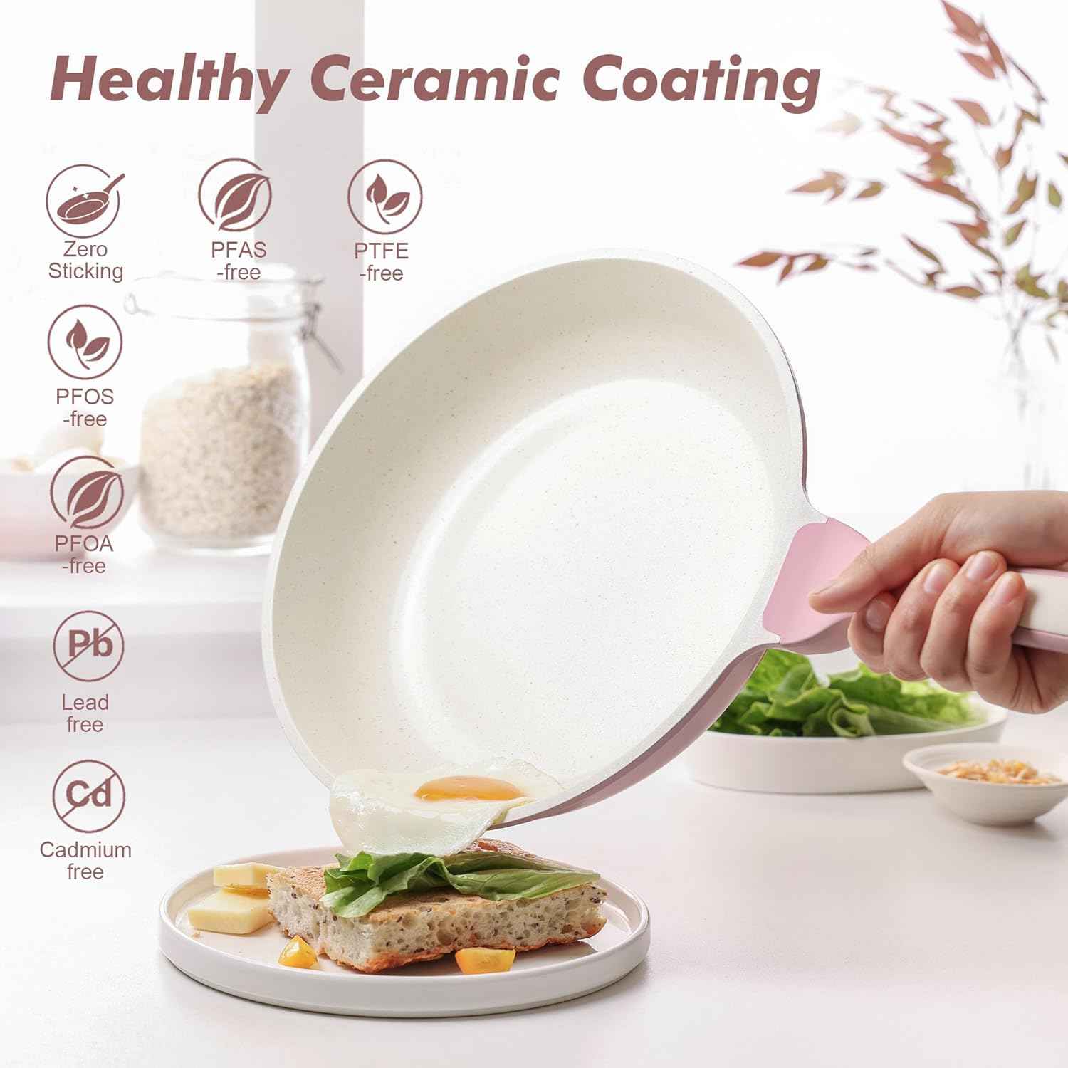SENSARTE Nonstick Ceramic Frying Pan 10-Inch, Healthy Non Toxic Skillet, Induction Compatible Omelet Pan with Heat Resistant Handle, PFAS-Free, Pink