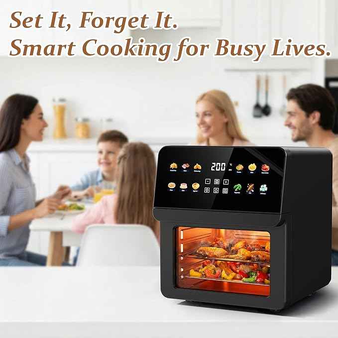 10QT Air Fryer Oven, 8-in-1 Air Fryer Toaster Oven Combo with 8 Presets, Family Size Countertop Oven with 2 Baking Racks & Gloves for Roasting, Baking, and Air Frying, Easy to Clean