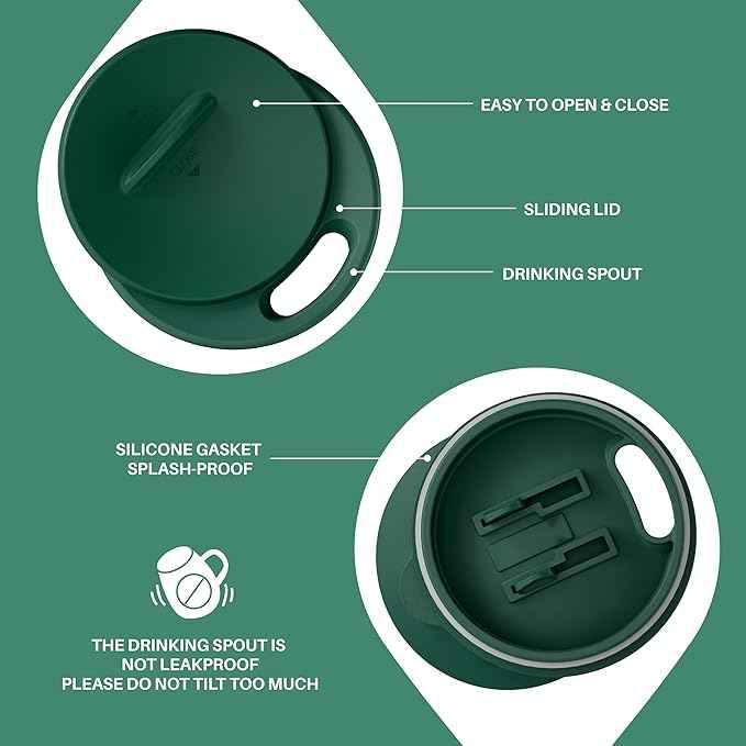 Ideus 16 oz (470 ml) Insulated Coffee Mug with Handle and Lid, Double Wall Stainless Steel Vacuum Thermal Coffee Mug, Travel Coffee Cup Thermal Cup for Home and Office, Leopard Green