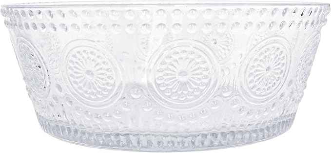 Boston International Vintage-Inspired Glass Serving Bowl with Embossed Floral Pattern for Salad Snacks Dinner, Small 4.75" x 2.25", Clear Codi