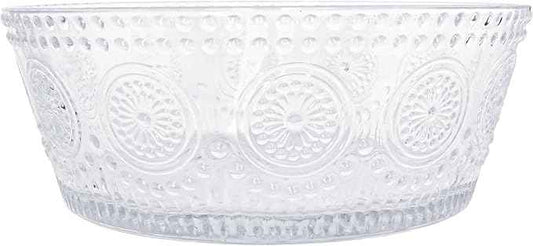 Boston International Vintage-Inspired Glass Serving Bowl with Embossed Floral Pattern for Salad Snacks Dinner, Small 4.75" x 2.25", Clear Codi
