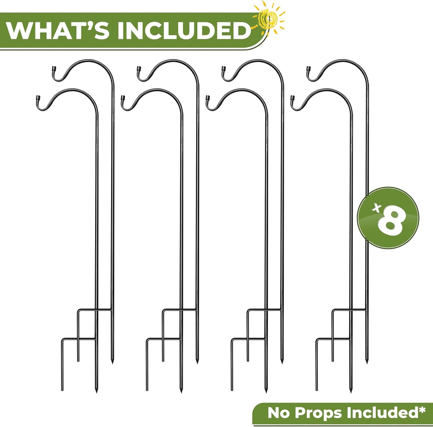 Sorbus Shepherds Hooks for Outdoor - Set of 8 Extendable Garden Planter Stakes for Bird Feeders, Outdoor Décor, Plants, Lights, Lanterns, Flower Baskets, and More! Heavy Duty - Up to 6.5 Lbs. (8 Pack)