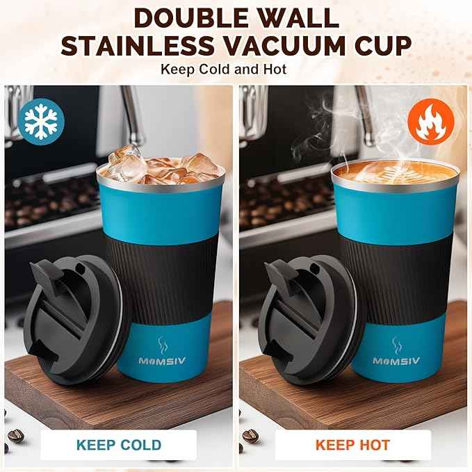 MOMSIV 17oz Travel Mug, Insulated Coffee Cup with Leakproof Lid, Vacuum Stainless Steel Double Walled Reusable Tumbler for Hot and Cold Water Coffee and Tea In Travel and Car