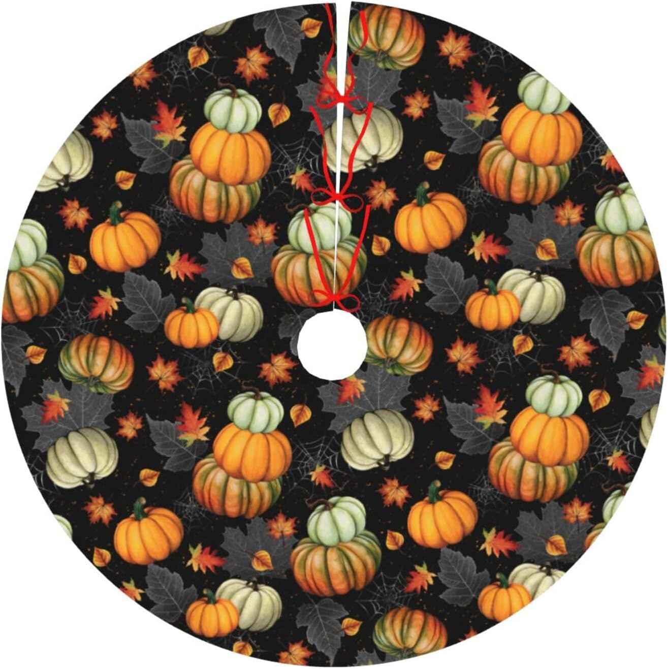 Thanksgiving Fall Tree Skirt Maple Leaf Pumpkin Spider Web Christmas Tree Skirt Xmas Tree Mat Halloween Christmas Tree Ornaments Decorations Holiday Party Indoor Outdoor 30"