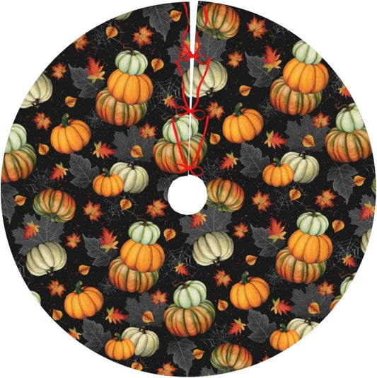 Thanksgiving Fall Tree Skirt Maple Leaf Pumpkin Spider Web Christmas Tree Skirt Xmas Tree Mat Halloween Christmas Tree Ornaments Decorations Holiday Party Indoor Outdoor 30"
