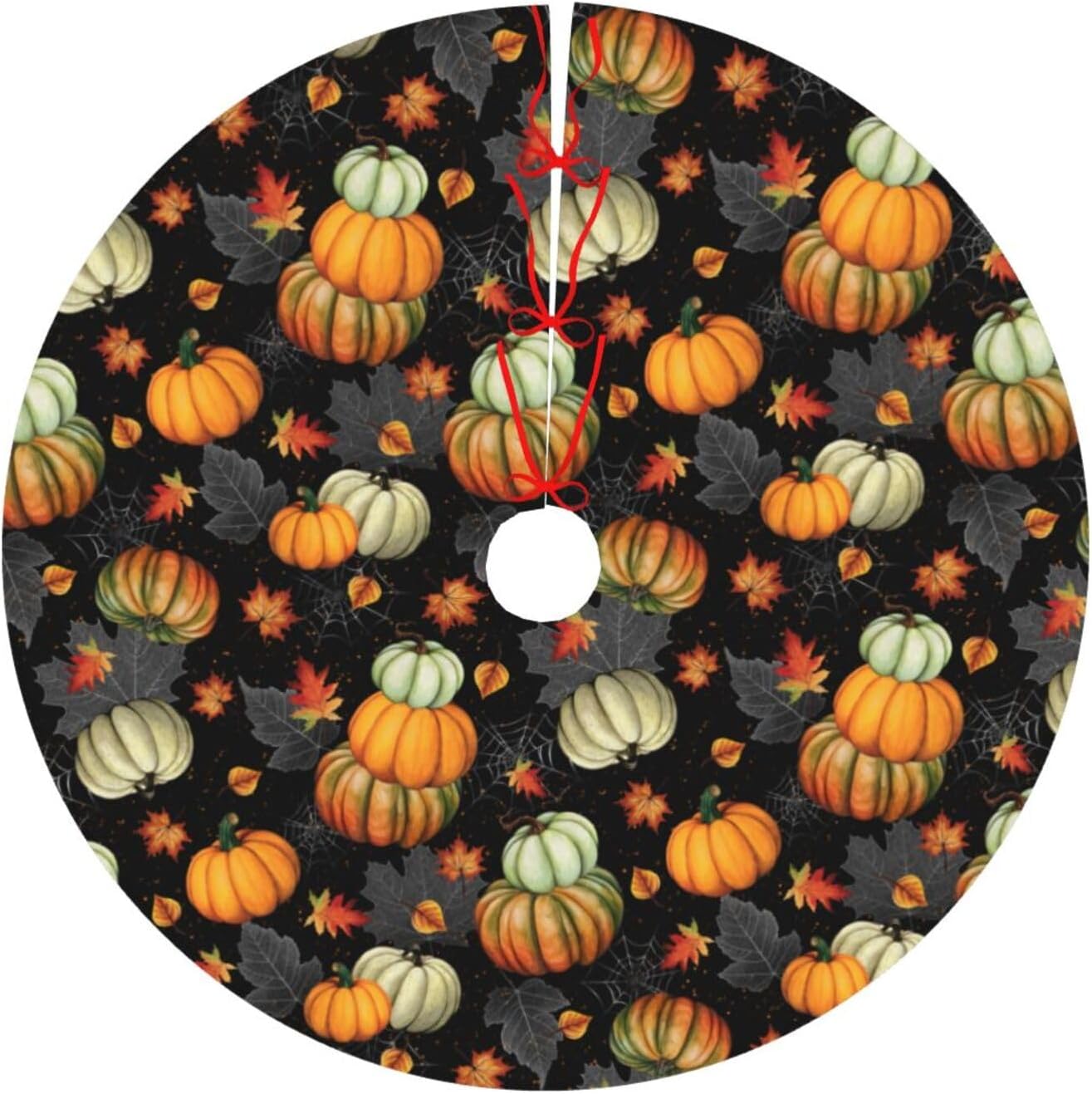 Thanksgiving Fall Tree Skirt Maple Leaf Pumpkin Spider Web Christmas Tree Skirt Xmas Tree Mat Halloween Christmas Tree Ornaments Decorations Holiday Party Indoor Outdoor 30"