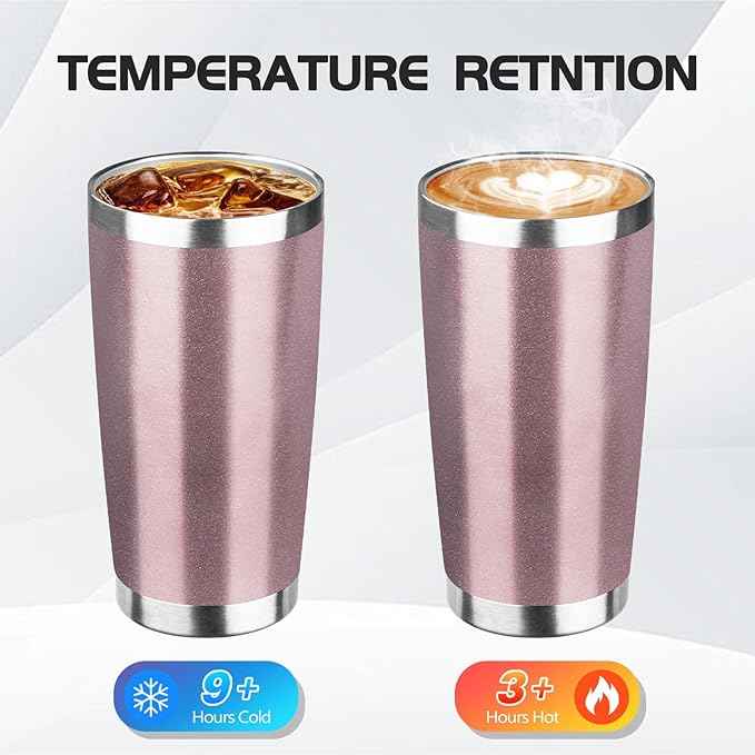 StarSpeed 20oz Tumbler Bulk with Lid, Stainless Steel Insulated Tumblers Double Wall Vacuum Insulated Travel Mug, Powder Coated Coffee Cups for Hot and Cold Drinks(Rose Gold,6)