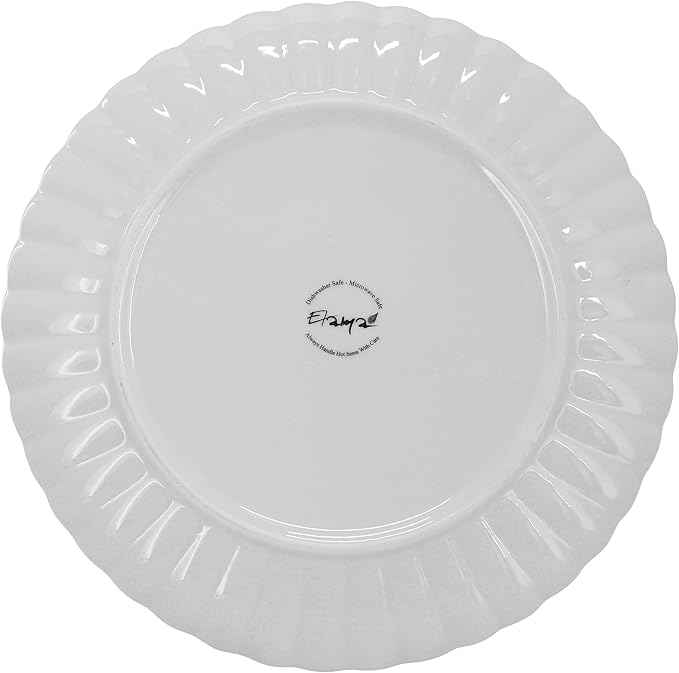 Elama Jane 16 Piece Scalloped Double Bowl Porcelain White Dinnerware Set, Serveware, Tableware, Bowls, Plate Set (Jane)