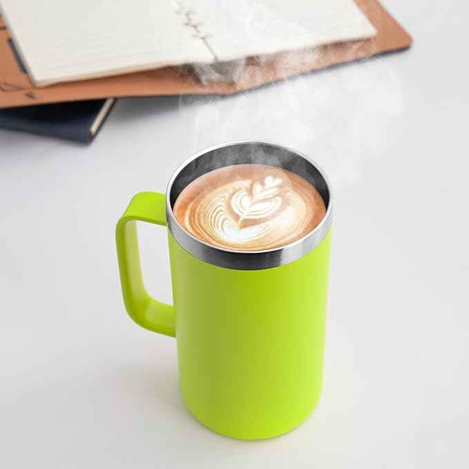 DOMICARE 24oz Mug with Handle and Lid, Stainless Steel Coffee Mug, Travel Mug with Handle, Double Wall Vacuum Coffee Tumbler, Reusable Insulated Cup, Light Green, Pack 4
