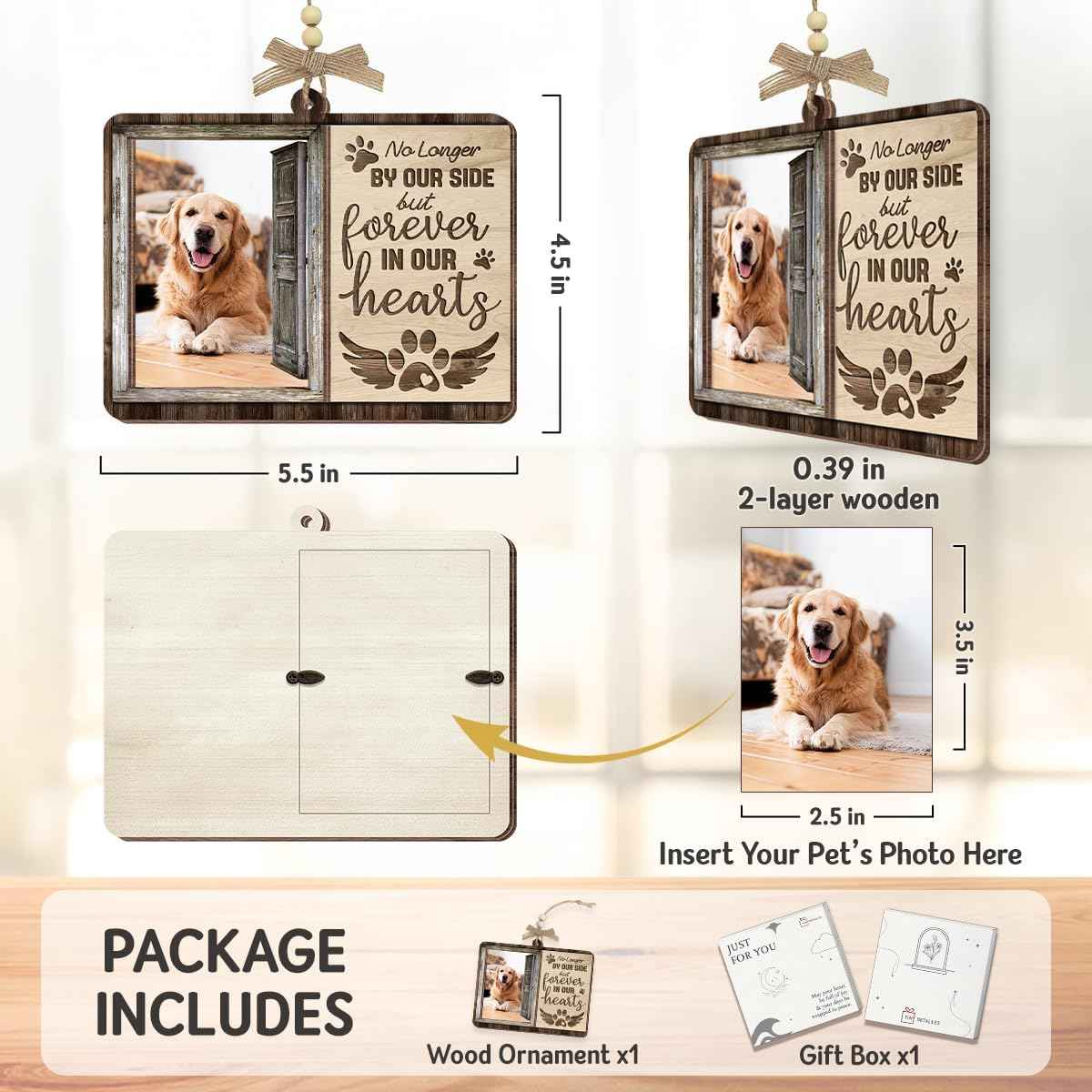 Dog Photo Frame Memorial Ornaments, Personalized Ornaments for Pet Loss Sympathy Gift, Memorial Picture Frame Ornament for Hanging Decor, Loss of Dog Customized Gifts