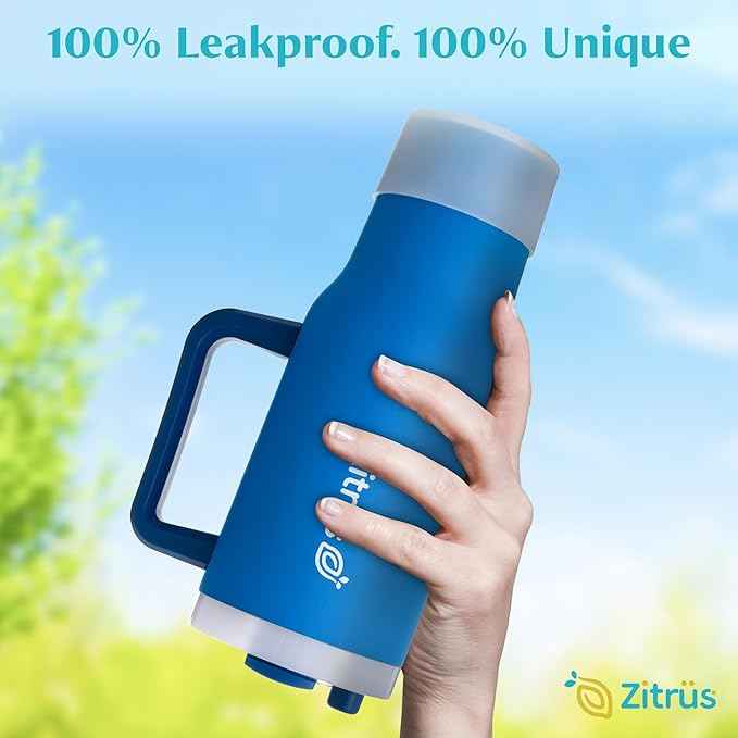 40 oz Tumbler with Handle and Straw | Leak Proof Insulated Stainless Steel Water Bottle Travel Mug Fits in Cup Holder | Keeps Cold Hot | Gifts for Women Men Him Her (Blue, 40 oz)