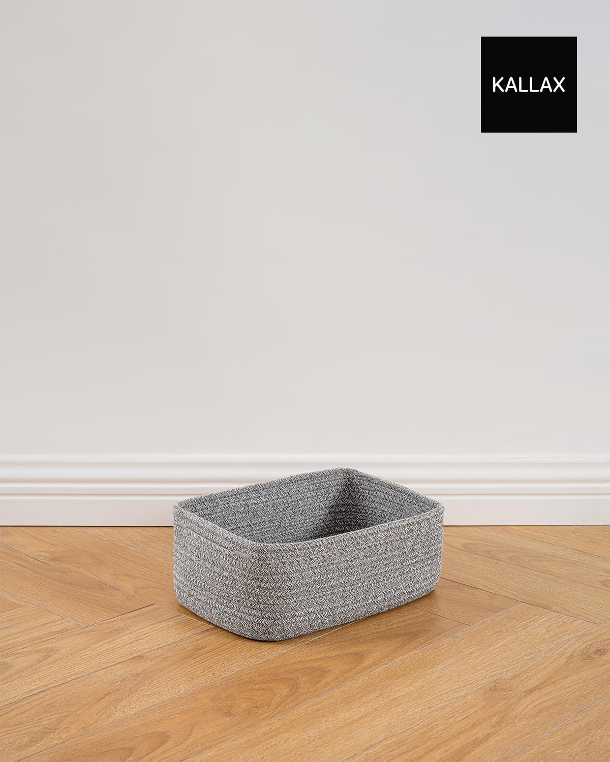 Small Woven Basket, 12 x 8 x 4.5 Inches, Storage Basket for Organizing, Cute Small Rope Shelf Closet Cube Storage Bins Baskets for Shelves, Dog Toy Gift Baskets Empty, 3 Packs, Mixed Grey