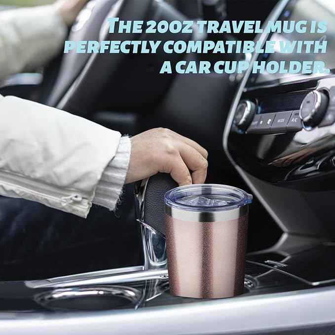 20oz Tumbler with Straw and Brush, Stainless Steel Vacuum Insulated tumbler, Double Wall Insulated Coffee Tumbler for Outdoor, Home, Travel,Office (Rose Gold,1pcs)