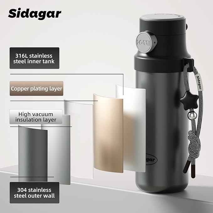 18 oz Insulated Water Bottle, Stainless Steel Travel Mug with Lid, Double Wall Vacuum Sports Water Bottle, BPA Free, Leak-Proof, Fits in Car Cup Holder, Great for Men Kid School, Black