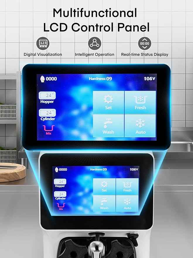 Commercial Ice Cream Machine, 2.6-5.3 Gal/h Soft Serve Ice Cream Machine with 4L Hopper & 1.6L Cylinder, Pre-Cooling & Auto Clean, Touch LCD for Snack Restaurants Bars (white, 4L)