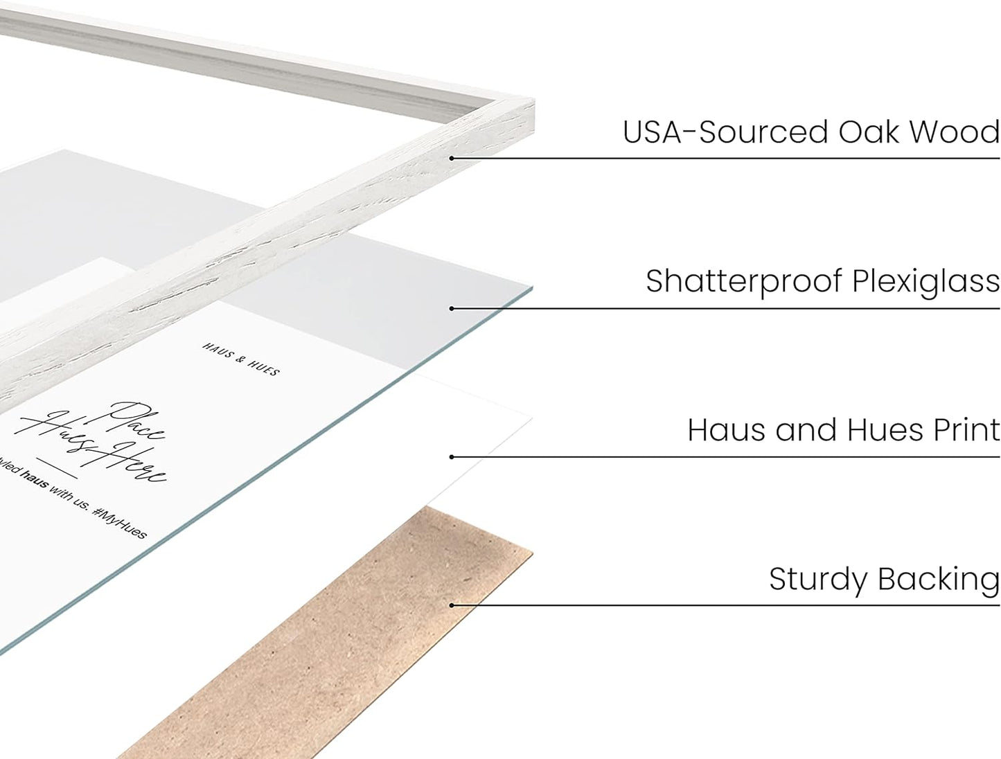 Haus and Hues White Oak 11x14 Picture Frame Set of 6 - Set of 6 11x14 Wood Picture Frame, 11x14 White Picture Frame, 14x11 Picture Frames, White Picture Frames 11x14, White Art Frame (White Oak Frame)