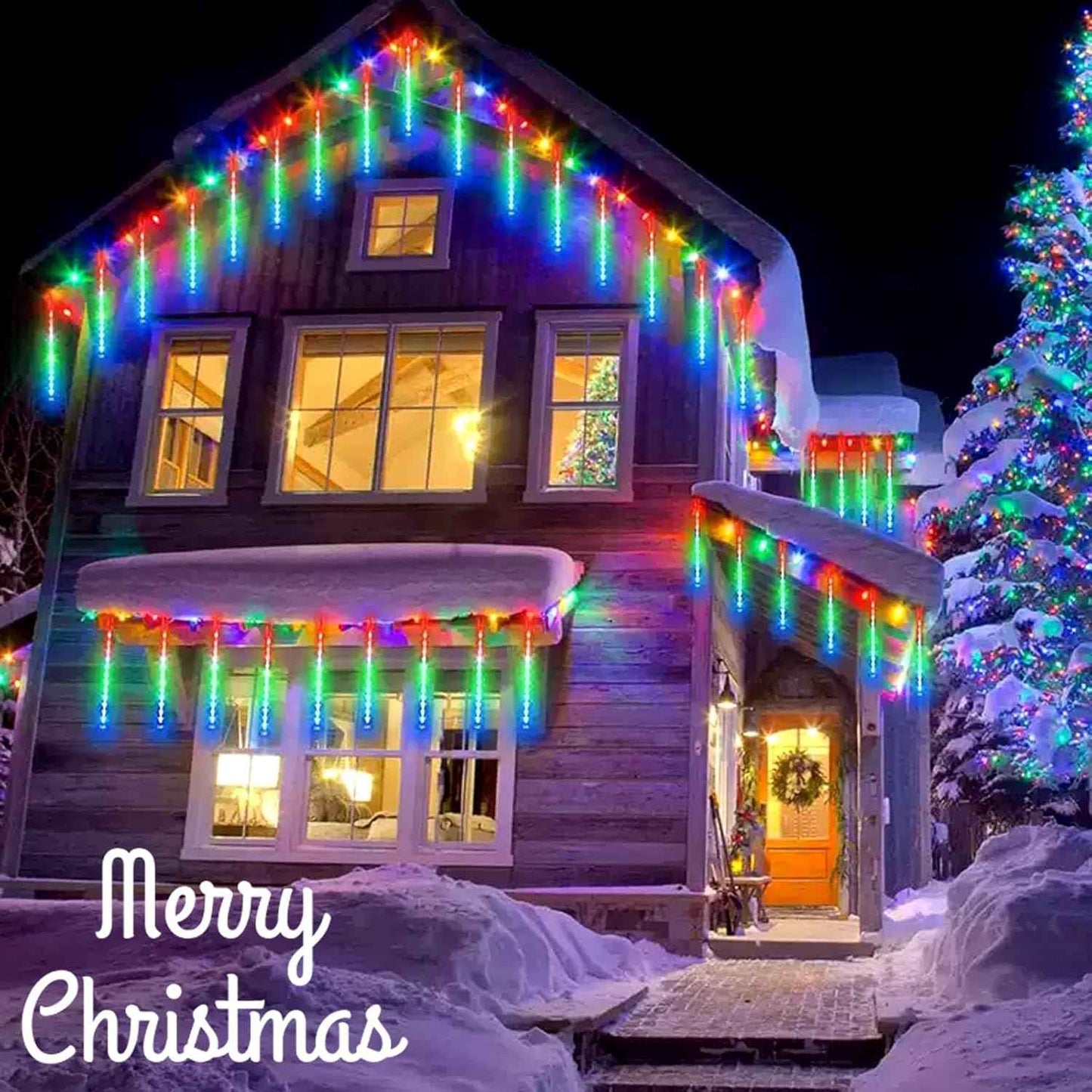 Christmas Meteor Shower Lights 8 Tubes 11.8 inch 360 LED Icicle Lights Waterproof Falling Rain Light US Plug for Tree House Yard Party Outdoor Decor (Multicolor)
