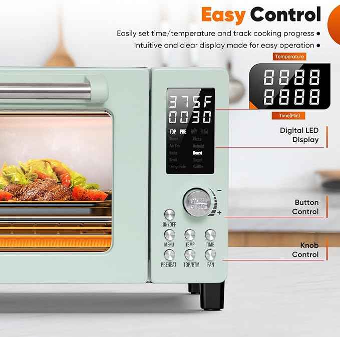 Nuwave Bravo Pro Smart 21QT Toaster Oven Air Fryer Combo, Convection Oven Countertop, 10 functions all in 1, with even & quick crisp technology, 50-450°F, 1800W, Mint Green