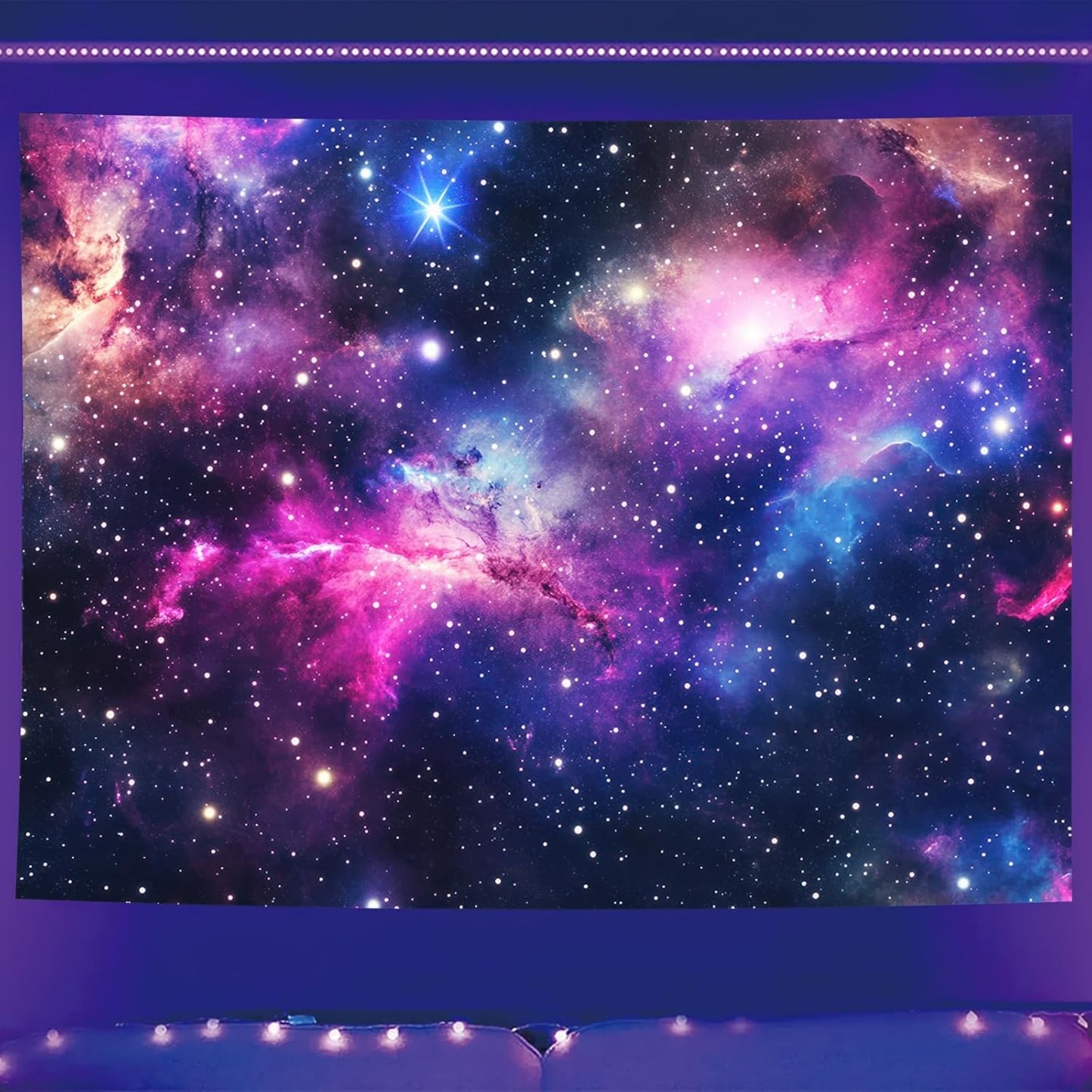 Starlit Patio Galaxy Nebula Blacklight Tapestry UV Reactive Wall Hanging Stars and Cosmic Clouds for Bedroom Dorm Living Room Glowing Universe Decor Fluorescent Trippy Poster 78 x 59 Inch
