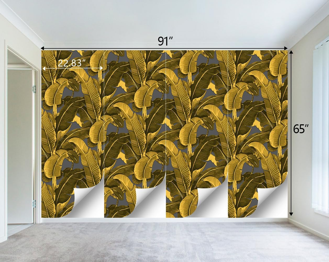 Vintage Gold Banana Leaf Bathroom wallpeper Living Room Bedroom Tropical Plant Wall Mural - 91"x65" (Not Peel and Stick)