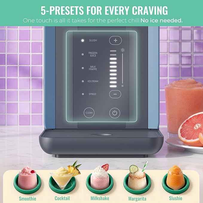 Slushie Machine for Home, 66oz Smart Frozen Drink Maker, 5 Programs & Clean Mode, No-Ice-Needed Slushy Maker for Margaritas, Smoothies, Milkshakes, Cocktails, and Soft Serve Ice Cream (Blue)