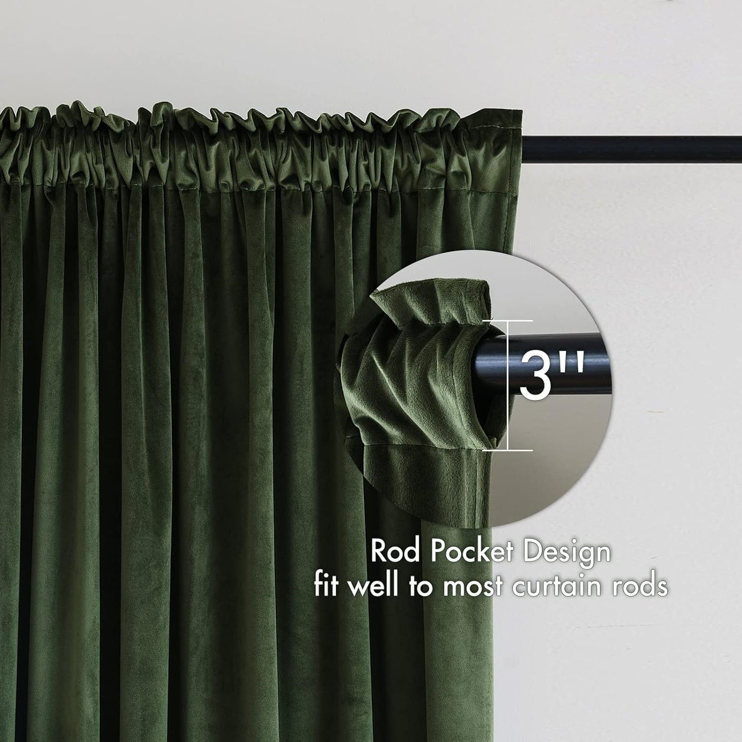 MIULEE Olive Green Velvet Curtains Thermal Insulated Blackout Curtain Drapes for Bedroom Living Room Darkening 90 Inches Long Curtains Panels Rod Pocket Set of 2