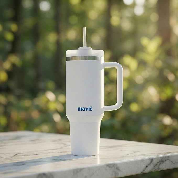 40oz Tumbler With Handle & Straw, Vacuum Insulated Stainless Steel Water Bottle With Leakproof Twist Sip Lid, Rubber Base, Dishwasher Safe, Cup Holder Friendly Travel Coffee Mug (White)