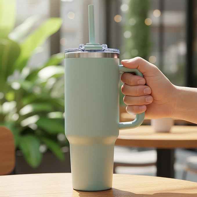 COKTIK 40 oz Tumbler With Handle and Straw, Insulated Tumbler With Leakproof Lids, Stainless Steel|BPA-Free, Cold for 24 H (Shale)