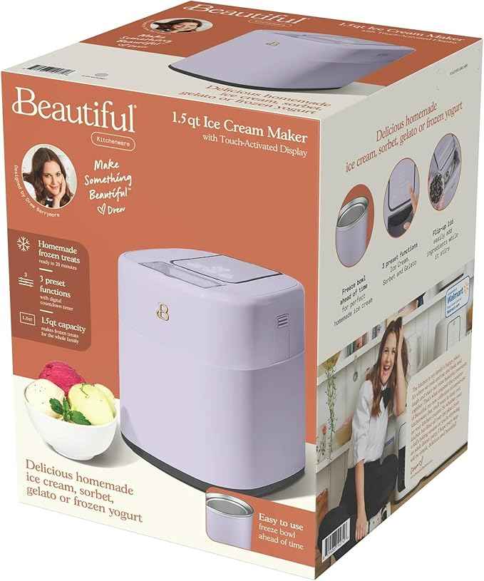 1.5 Quart Ice Cream Maker with Touch Control Panel, Freezer Bowl Design, Compact Electric Machine for Homemade Frozen Desserts, Gelato & Sorbet (Lavender)