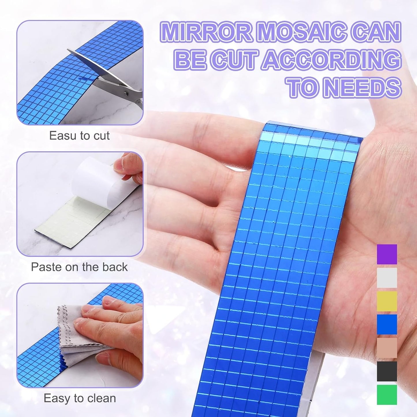 MECCANIXITY Self Adhesive Glass Mirror Mosaic Tiles 3200 Pcs 5 x 5 mm Disco Tiles for Craft Decoration Glass Mirror Disco Ball 2 Rolls (Green/Silver)