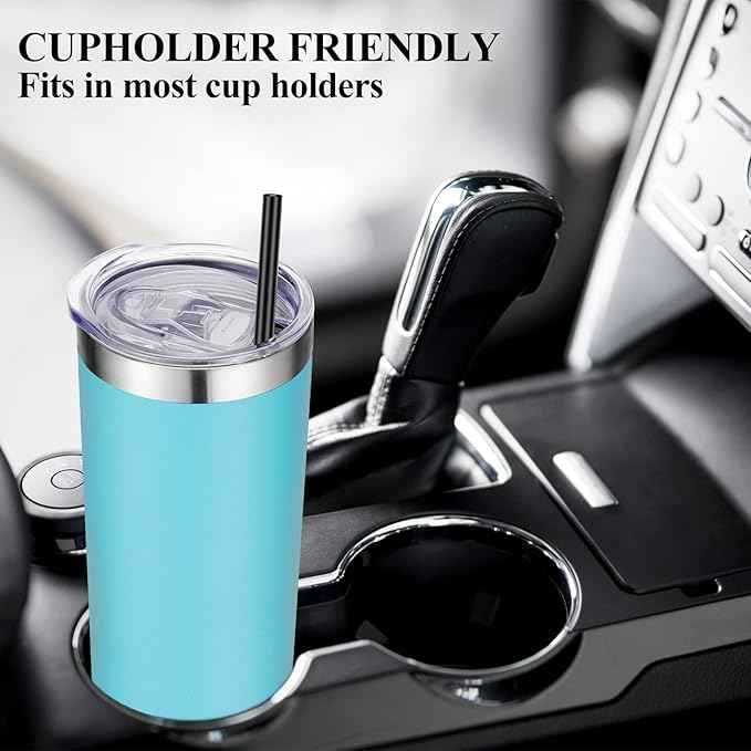 VEGOND Stainless Steel Tumblers Bulk 6 Pack, 20 oz Vacuum Insulated Skinny Tumblers with Lid and Straw, Double Wall Coffee Mug, Travel Water Cup, Blue
