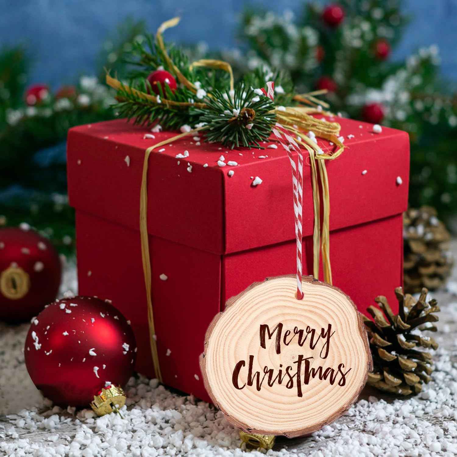 100 PCS 3.2-3.6inch Unfinished Wood Slices, Natural Wood Slices, Predrilled with Hole Wood Slice for DIY Arts Craft Christmas Ornaments