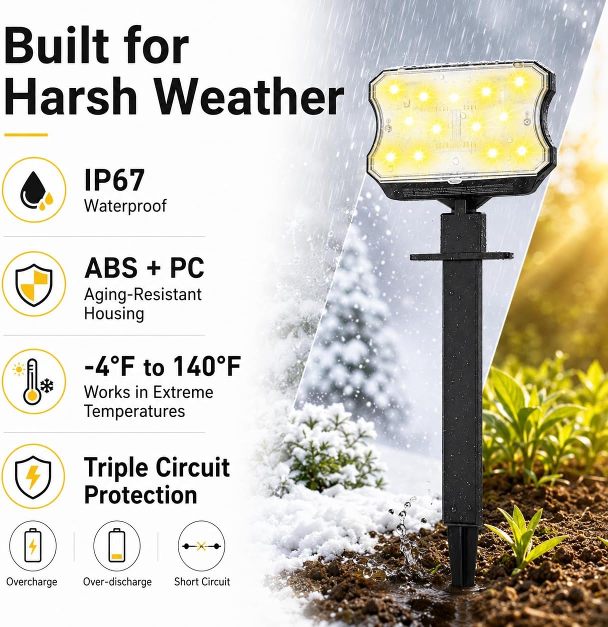 Solar Lights Outdoor, 4 Pack Solar Spot Lights with 60 LEDs, 3 Lighting Modes, Warm White Solar Landscape Lights, IP67 Waterproof Outdoor Lights for Yard, Garden, Pathway, Lawn