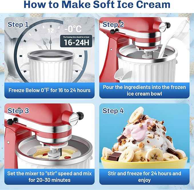 Ice Cream Maker Attachment for Kitchenaid Stand Mixers, Ice Cream Maker Machine Compatible with 4.5QT and Larger KitchenAid Mixers, 2-Quart Capacity, Sorbet and Gelato Maker Accessory by TPGSING