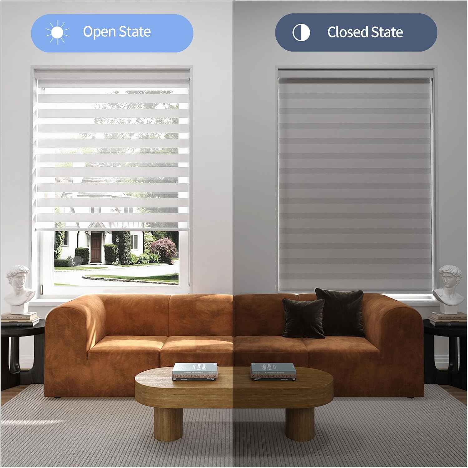 Zebra Blinds for Windows (47" W x 72" H, White) Zebra Roller Window Shades, Corded Dual Layer Light Filtering Privacy for Day and Night, Light Control and Protecting Privacy for Home and Office