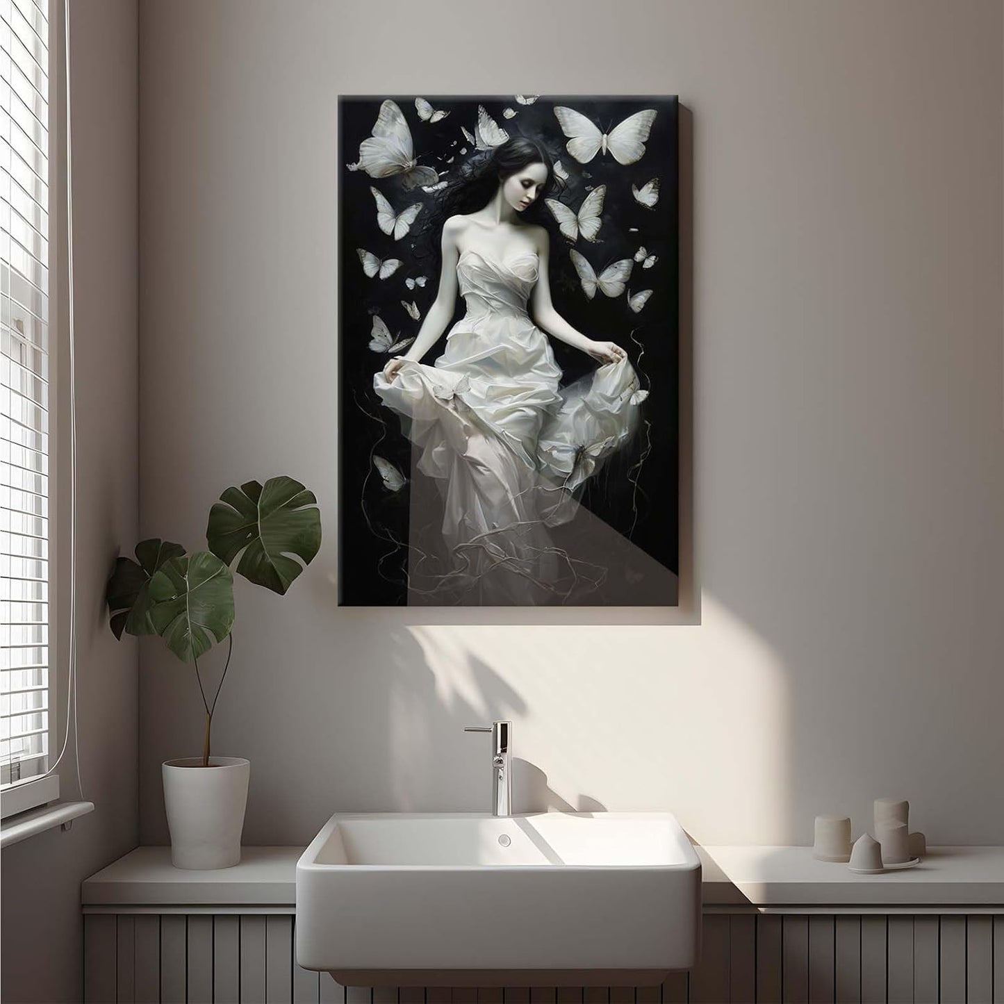 JFHCQJPK Vintage Gothic Feminine Canvas Wall Art Print Butterfly Poster Moody Preppy Wall Art Dark College Decor for Home Bedroom16x24in Frameless