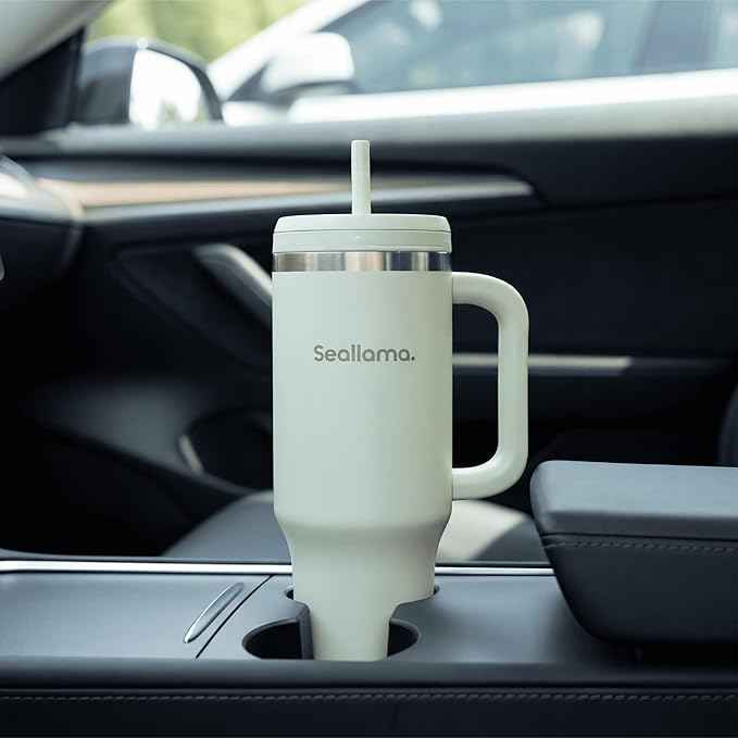 Seallama. Tumbler with Handle and Straw 40 oz | Cup Holder Compatible for Travel | Insulated Stainless Steel Cup | BPA-Free | (Ocean Gelato)