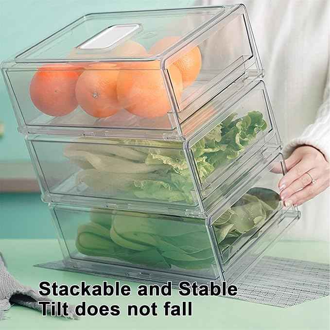 YekouMax Fridge Drawer Organizer - 2 Pcs Pull-Out Cabinet Storage Containers For Fridge, Freezer, Pantry Organizer for Kitchen Storage & Organization Sets, 11.81" Long