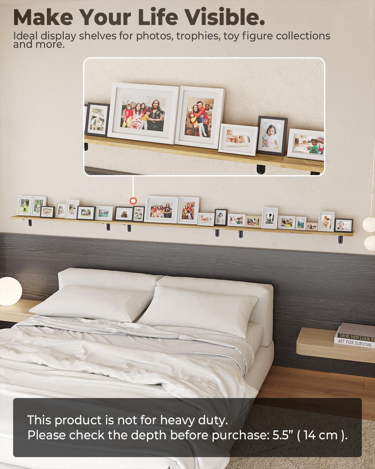 36 Inch Floating Shelves, Set of 3 Long Floating Shelves for Wall Decor, Photos & Display, Natural Wood, Rustic Style (36" x 5.5", Brown)