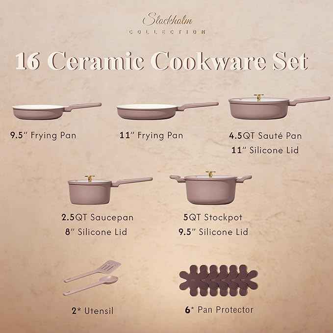 CAROTE Ceramic Cookware Set, Pots and Pans Set Non stick, 14-Piece Induction Cookware, Non toxic Healthy Non Stick Kitchen Cooking Set, with Frying Pans Set,Large Capacity Soup Pot