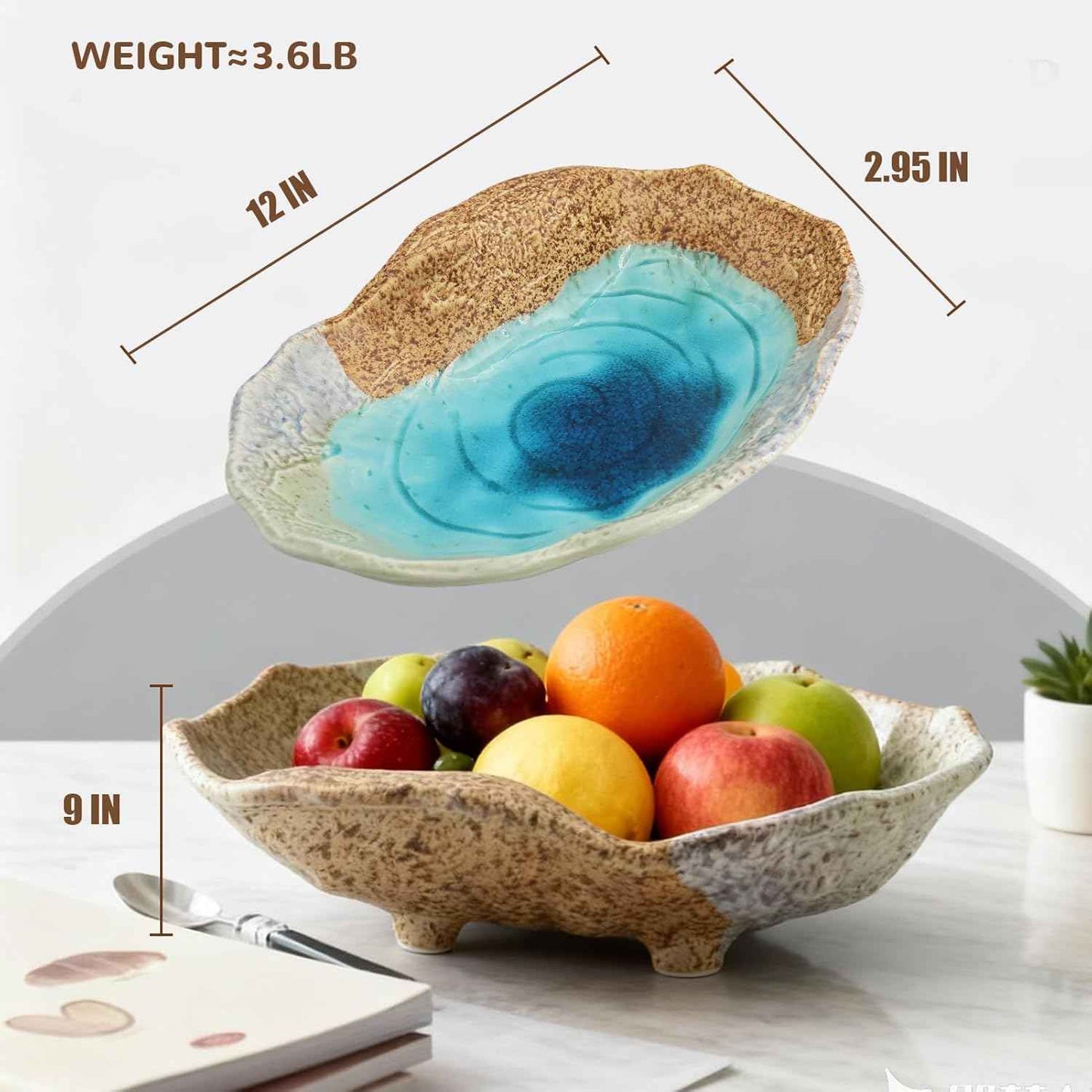 Fruit Bowl,12" Decorative Bowl,Ceramic Christmas Bowl,Jewelry and Key Holder for Modern Farmhouse Décor,Room Decor,Entryway Decor Bowls