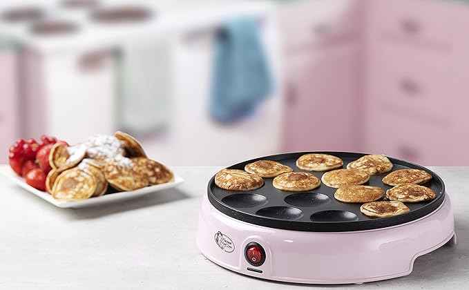 Bestron Poffertjes Maker im Retro Design, Mini Pfannkuchen Automat, mit Antihaftbeschichtung, Sweet Dreams, 800 W, Farbe: Rosa