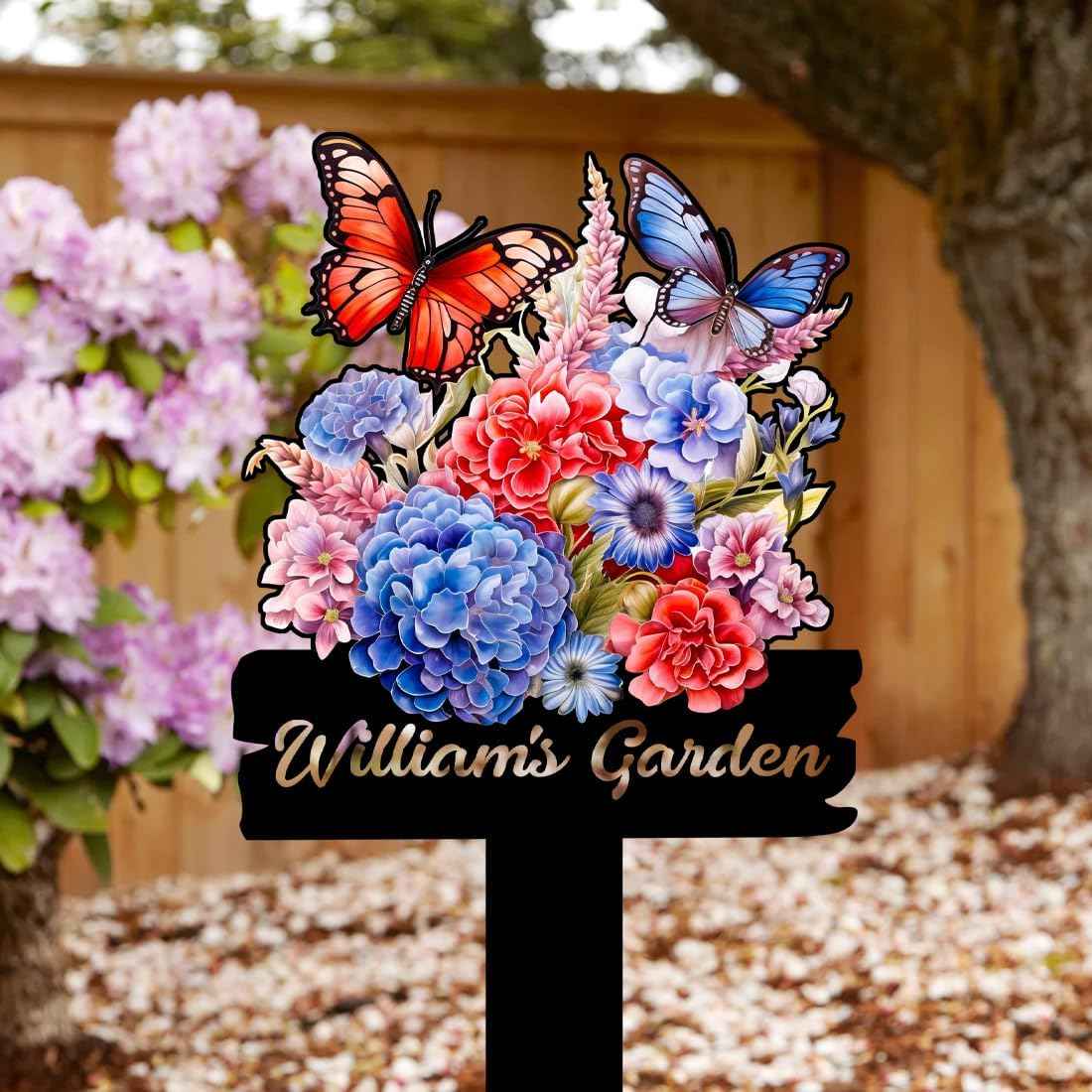 Personalized Hummingbird Bird Flowers Garden Sign Metal Garden Markers Stake Loss of Colorful Flowers Bird Garden Decor Sign Outdoor Plaque Memory Yard Art Stake Customized Garden Sign with Stakes