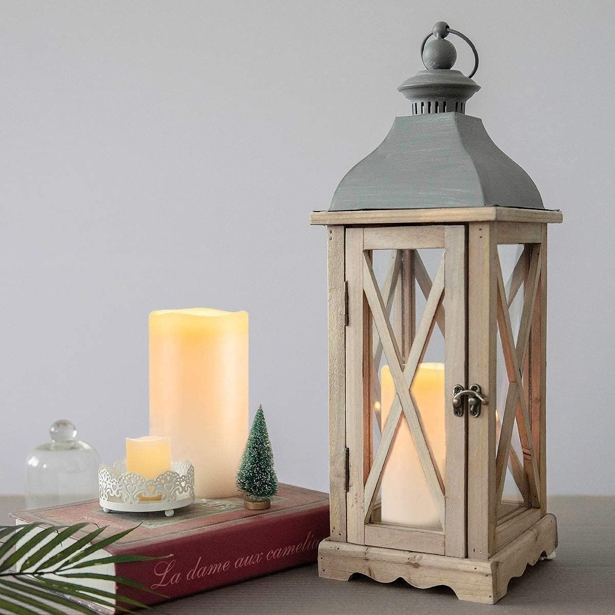 Homemory 4" x 6" Large Waterproof Outdoor Flameless Candles, Battery Operated Flickering LED Pillar Candles with Remote and Timers for Indoor Outdoor Lanterns, Long Lasting, Dark Ivory, Set of 4