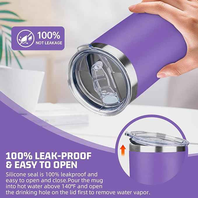 20 oz Tumbler with Lids and Straws, Stainless Steel Insulated Travel Coffee Mug, Double Wall Vacuum Insulated Tumblers, Powder Coated Coffee Tumbler for Cold & Hot Drinks (Purple)