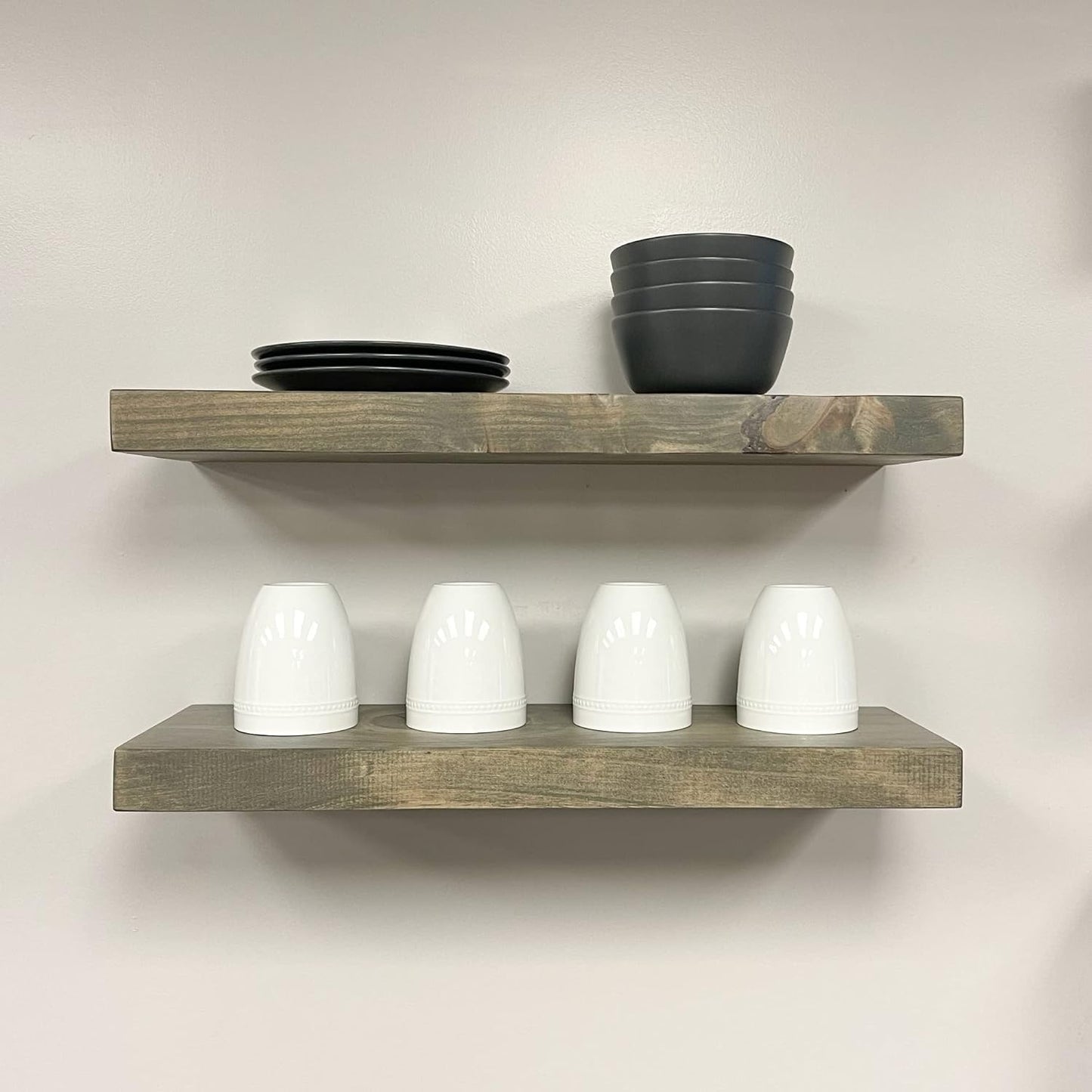 URBANDI, Rustic Floating Shelves, Set of 2, Hidden Bracket, Solid Wood, Heavy Duty, Wall Mounted Shelves, (Grey, 36Wx10D)