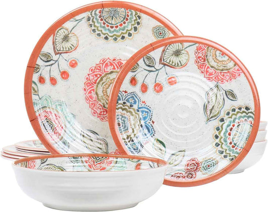Elama Ester Melamine Dinnerware Set, Multicolored, 12 Piece Set (935115832M)