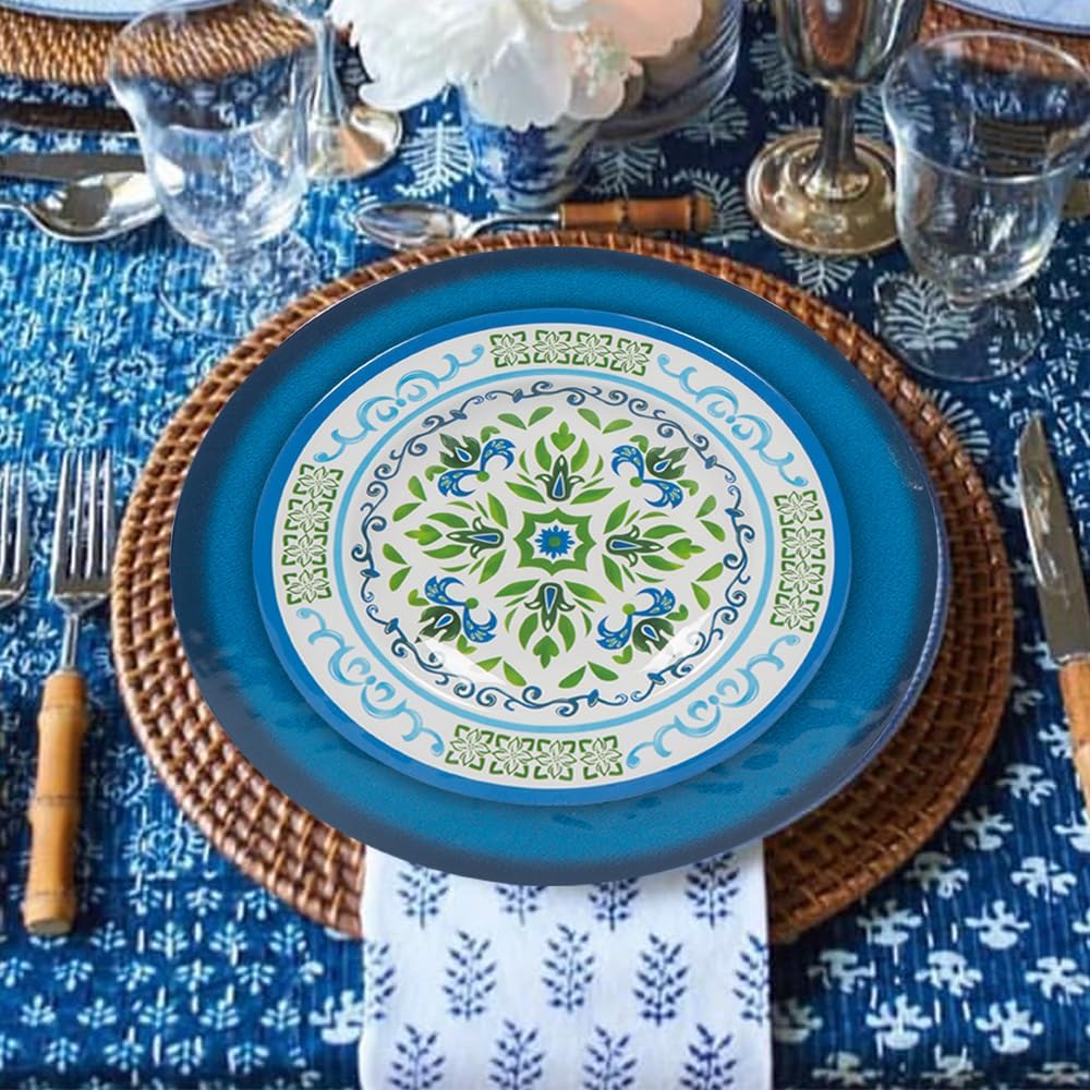 12-Piece Melamine Dinnerware Set – Unbreakable Plates and Bowls Sets,4 Dinner Plates + 4 Salad Plates + 4 Cereal Bowls,Camping Dishes Set for Indoor/Outdoor Use, Dishwasher Safe, Service for 4